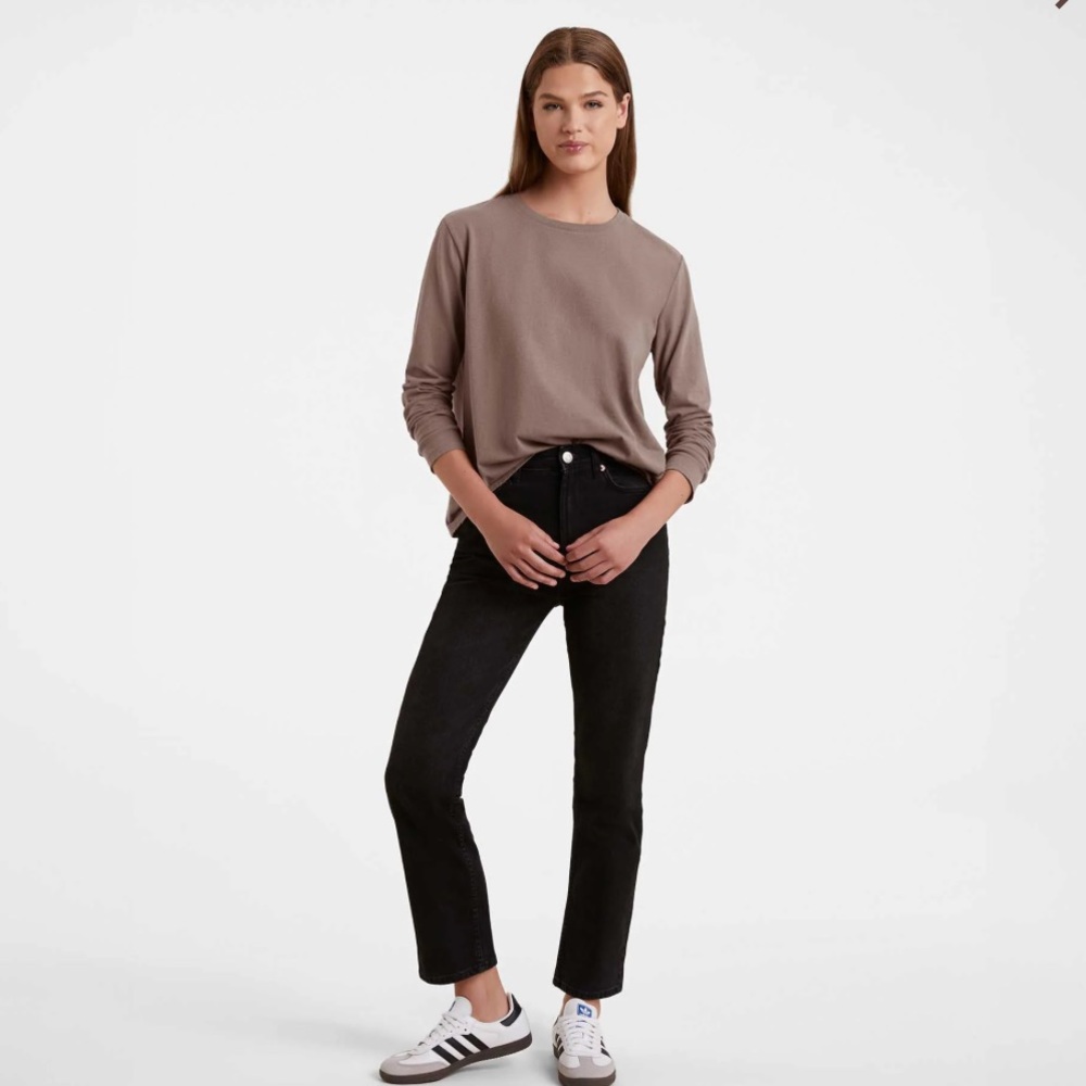 Nuuds Vintage Cotton Long Sleeve Everyday T-Shirt Mocha Sz S